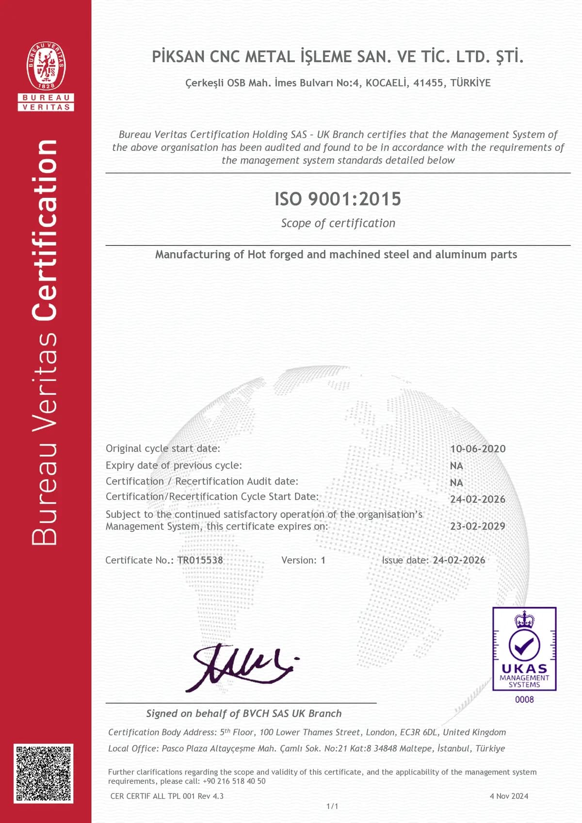 ISO 9001:2015 Certificate