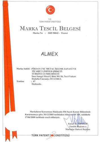 ALMEX trademark registration certificate