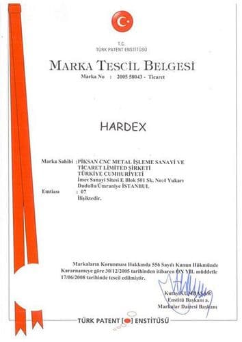 HARDEX trademark registration certificate