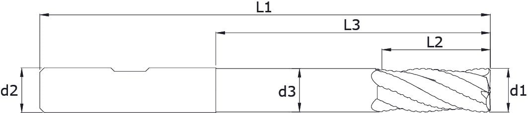 Solid carbide roughing end mills NF - Long neck – Technical drawing