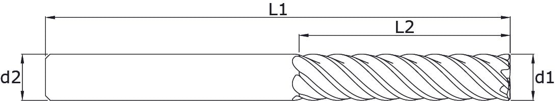 Solid carbide finishing end mills - Long – Technical drawing