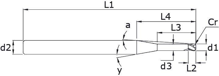 Solid carbide end mills with corner radius - Mini – Technical drawing
