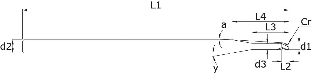 VHM - Schaftfräser mit Eckenradius - Mini Lang – Technische Zeichnung