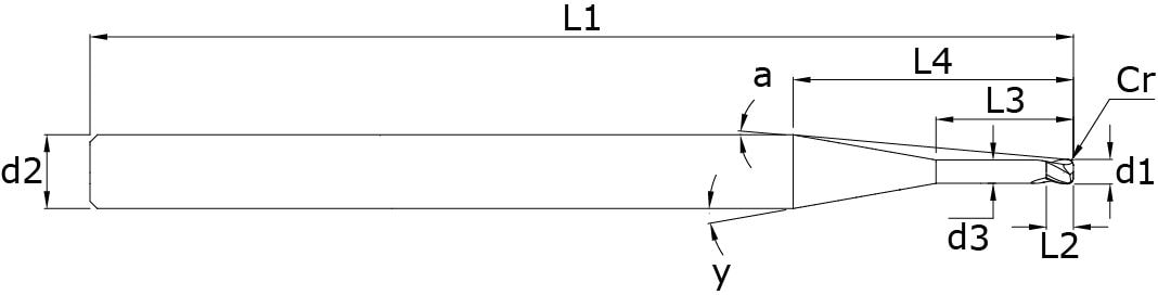 Solid carbide end mills with corner radius - Midi Long – Technical drawing