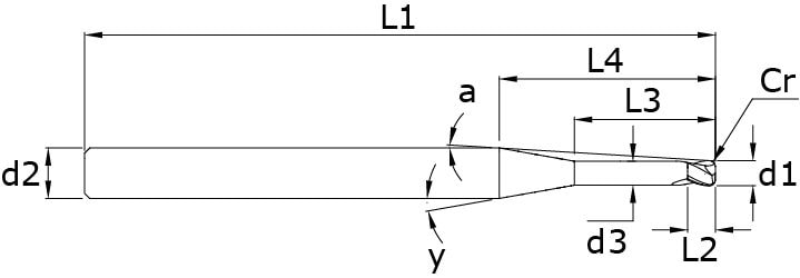 Solid carbide end mills with corner radius - Alu Mini – Technical drawing
