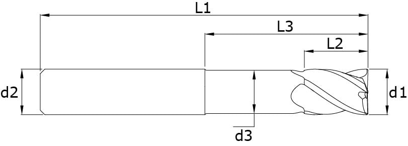 Solid carbide end mills - Moldex – Technical drawing