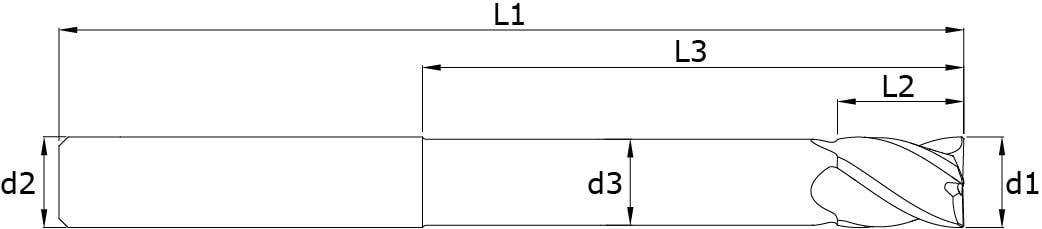 Solid carbide end mills - Moldex Long – Technical drawing