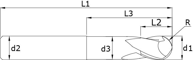 Solid carbide ball nose end mills - Moldex – Technical drawing