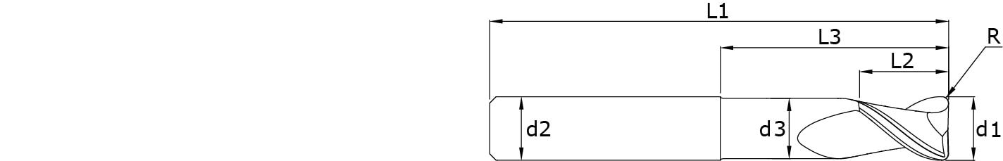 Solid carbide end mills with corner radius - Almold – Technical drawing
