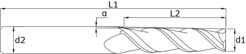 Solid carbide conical end mills - Taper 30'–1°30' – Technical drawing