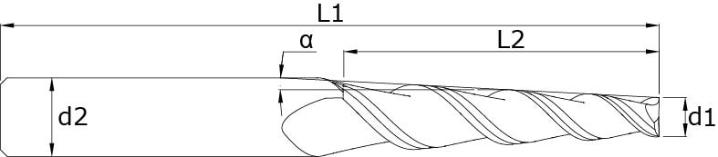 Solid carbide conical end mills - Taper 2°–5° – Technical drawing