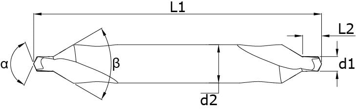 Solid carbide centre drills – Technical drawing