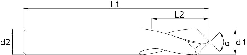 Solid carbide NC drills – Technical drawing