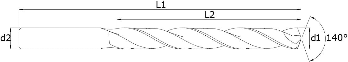Solid carbide drills - Long – Technical drawing