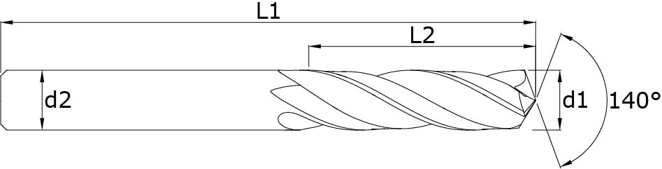 Solid carbide core drills – Technical drawing