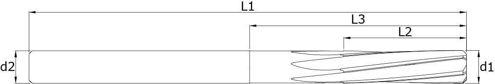 Solid carbide reamers - Long – Technical drawing